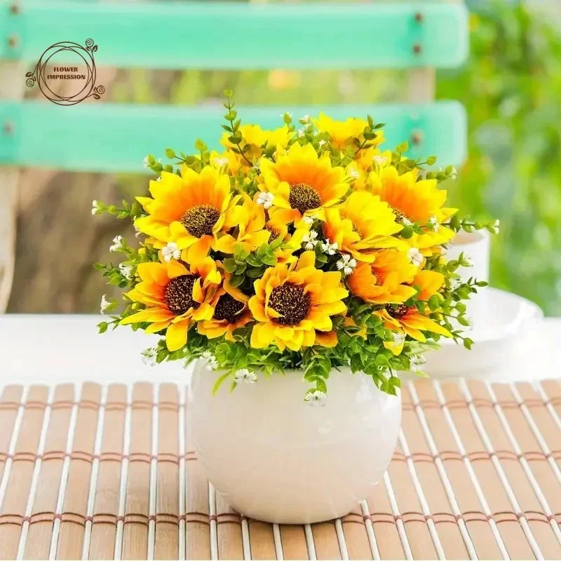 1/2 Stück Sonnenblumen, künstlicher Blumenstrauß mit Stielen, geeignet für Zuhause, draußen, drinnen, Hochzeit, Küche, Tisch, künstliche Blumendekoration – Detail 4