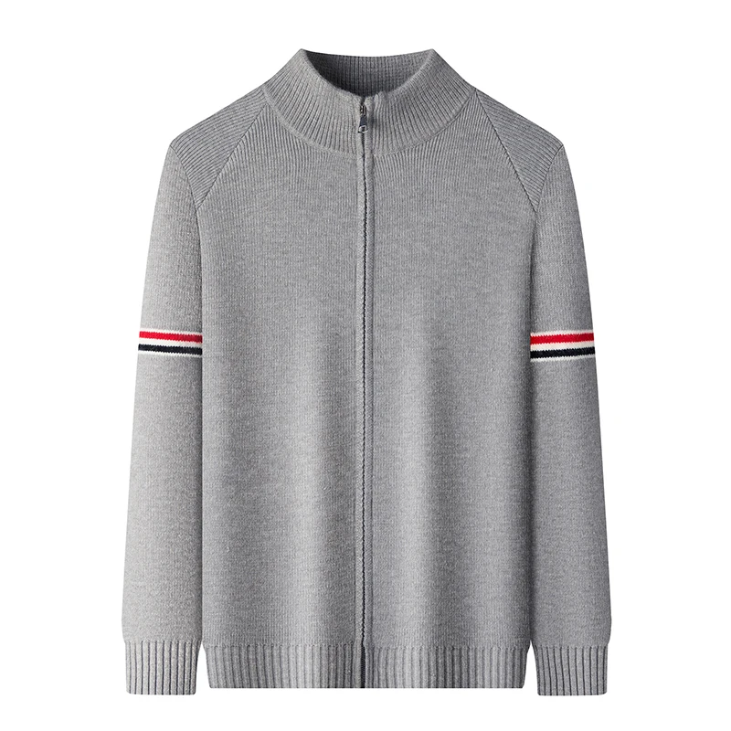 Luxusmarke Herren Halbhoher Kragen Pullover Herbst Neu Gestrickter Cardigan Jacquard Einfarbig Langarm Mode Lässige Herrenbekleidung – Detail 5