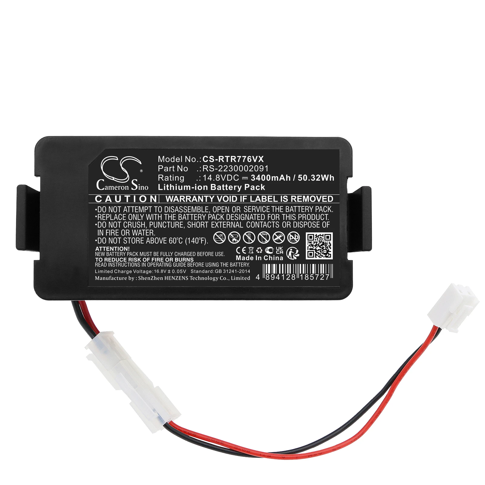 

Vacuum Battery For Rowenta RS-2230002091 Tefal RR 7747 WH 4Q0 RG7765WH Capacity 3400mAh / 50.32Wh