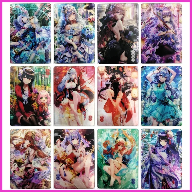 

Anime Goddess Story Rare 3D Projection Refraction Foil Card Raiden Shogun Rem Yelan Toys for Boys Collectible Card Birthday Gift