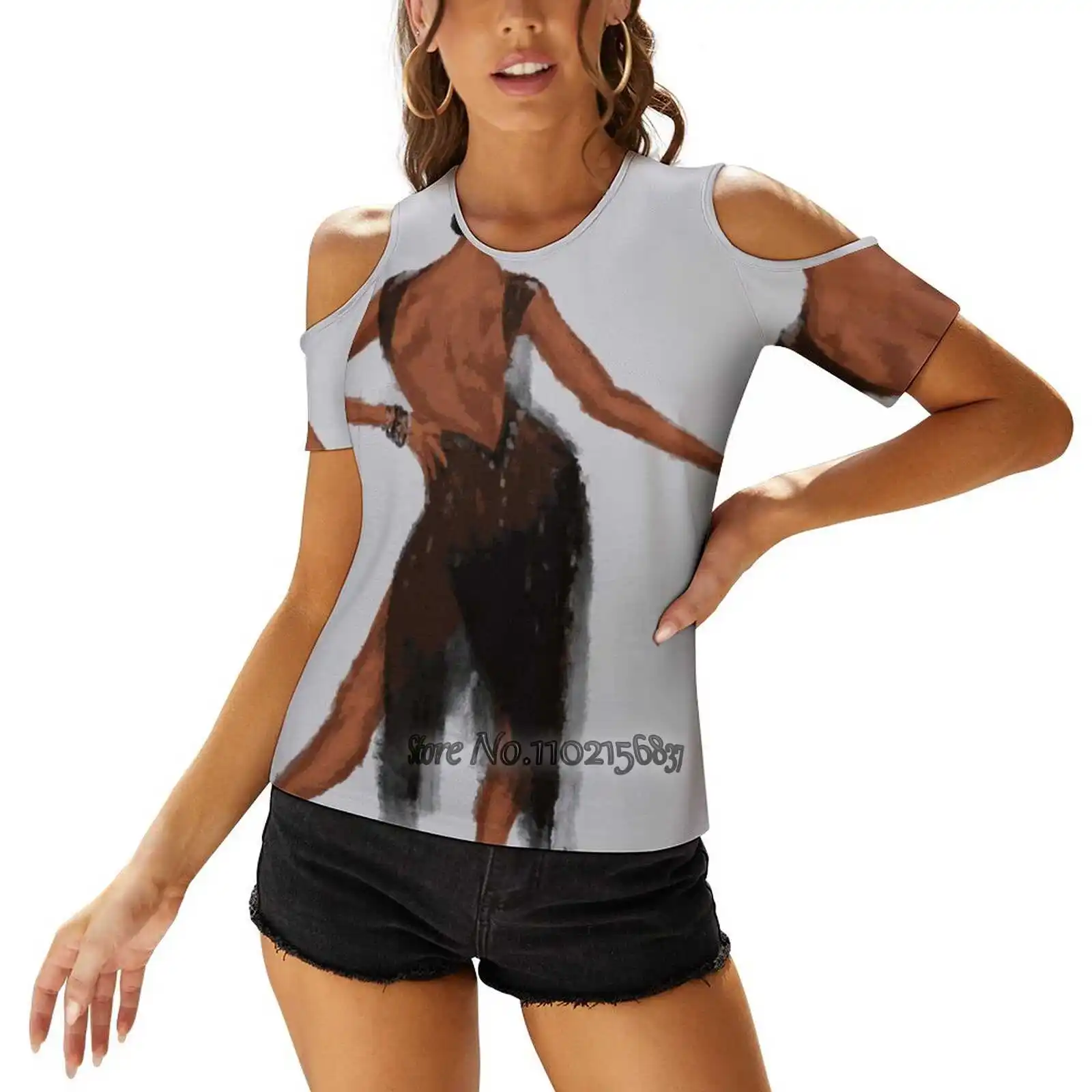 Rumba Girl Ballroom Dancer Digital Oil Painting Woman's Casual Sexy T-Shirt One Shoulder Lacing T Shirts Elegant Beach Party