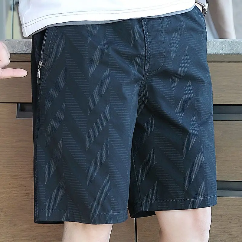 

Летние повседневные хлопковые шорты мужские свободного кроя, длиной до колена, пляжные, модные, с принтом, дышащие, прямые, на молнии, со средней посадкой