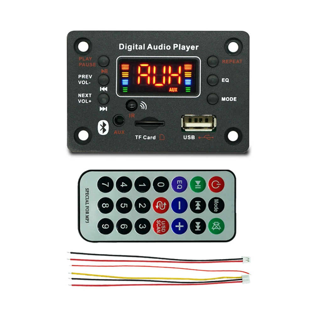 12V Wireless Bluetooth 5.0 MP3 WMA Decoder Board Car Audio USB TF FM Radio Module Color Screen MP3 Player with Remote Control