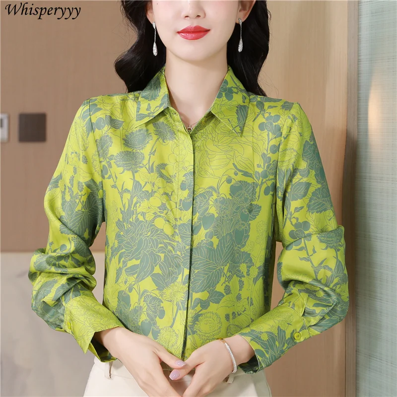 Vintage Blouse Women Spring Autumn New Temperament Printed Shirt Female Button Chemise Femme Casual Long Sleeve Lapel Tops