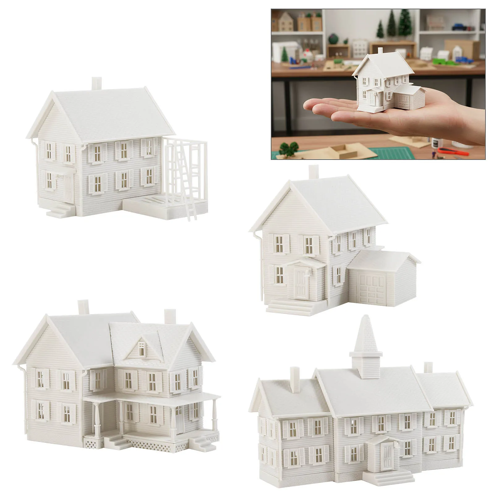 

Модель Evemodel N Масштабная модель Dwelling House Kit в разобранном виде Неокрашенное двухэтажное здание