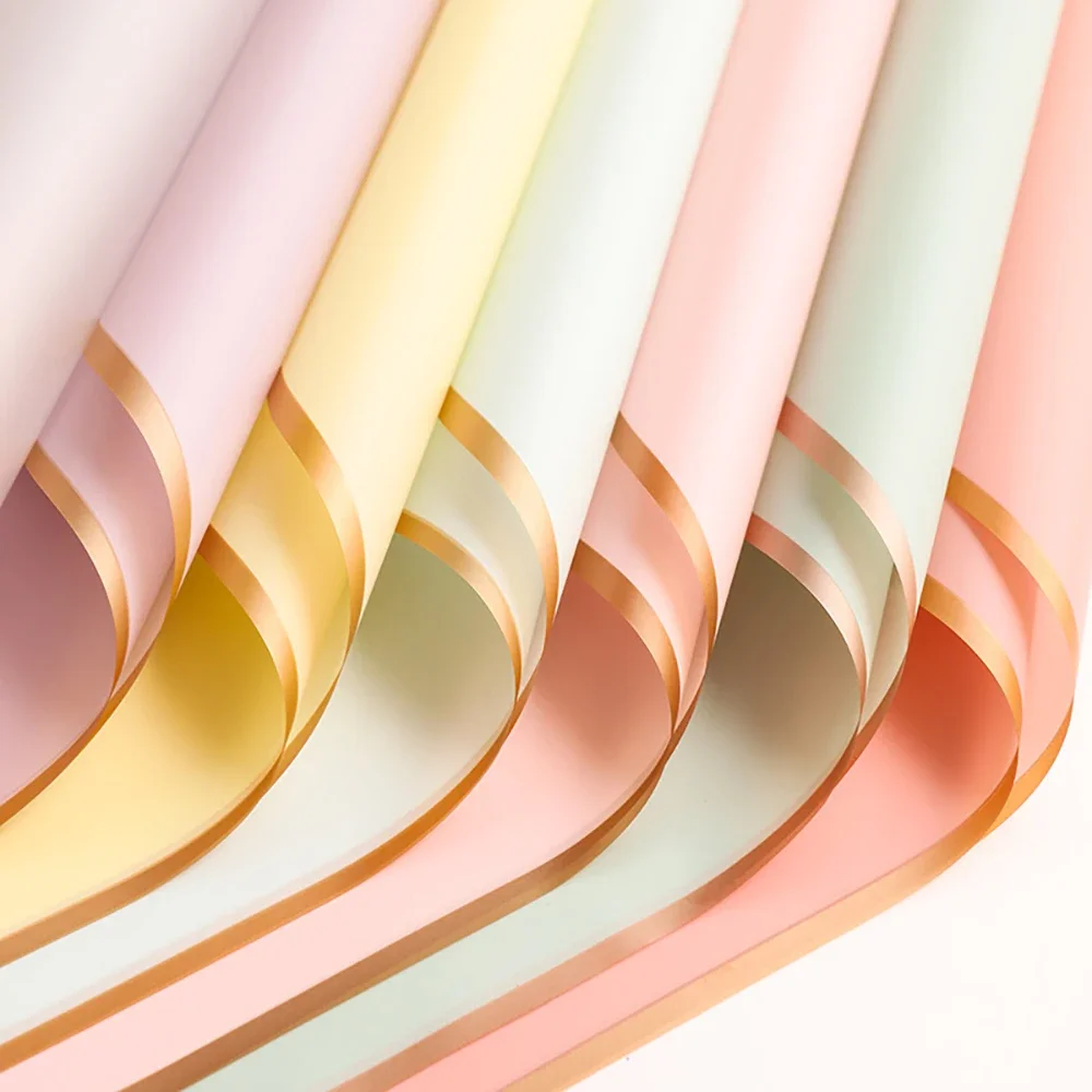 10 Sheets Flower Wrapping Paper with Golden Edges, Waterproof Bouquet Packaging - Ideal for DIY Weddings & Birthdays 2035
