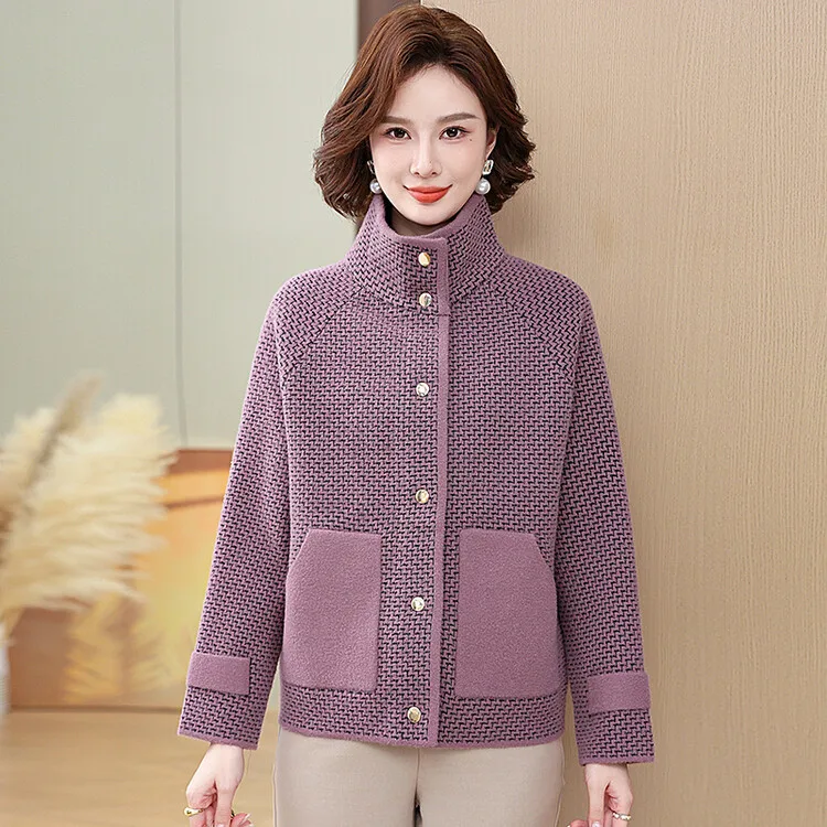 

Short Knitwear Top Women's 2025spring Autumn Winter New Jacket Xiaoxiangfeng Cardigan Coat Mother Middle Elderly Female Overwear