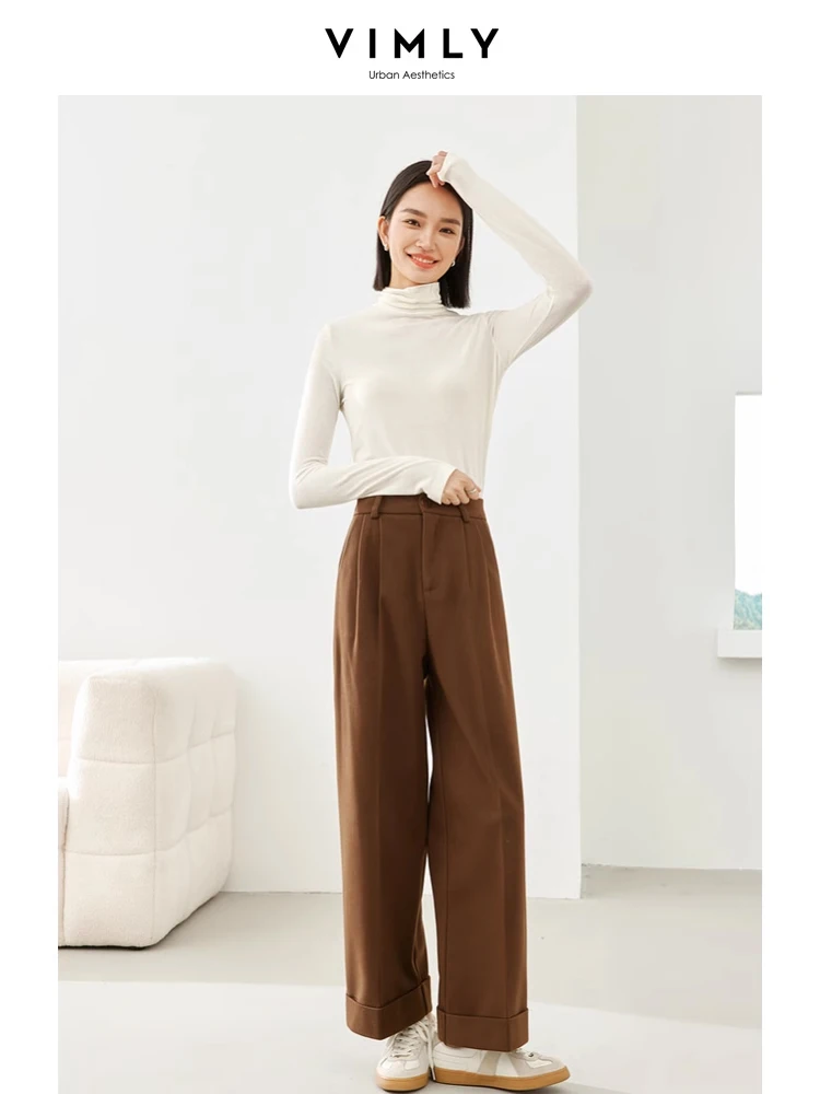 Vimly Black Baggy Pant Thick Warm Casual Trousers 2023 Winter New Office Lady Elegant Wide Leg Suit Pants Women\'s Clothing 16356