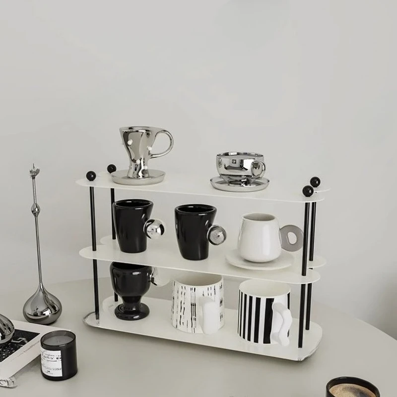 

Nordic Iron Storage Holders Multi-Tier Living Room Mug Organizer for Home Office Cups Rack Modern Desktop Decoration Storage