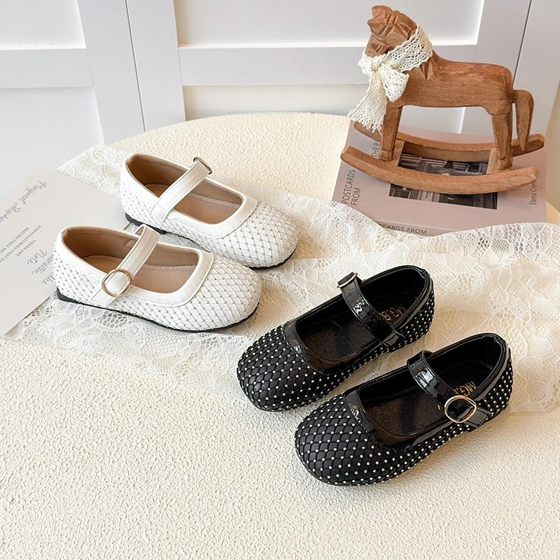 

Luxury Rhinestones Covered Fishnet Mary Jane Shoes Kid Girls Elegant Brand Design Princess Ballet Flat Child Party Dress Zapatos