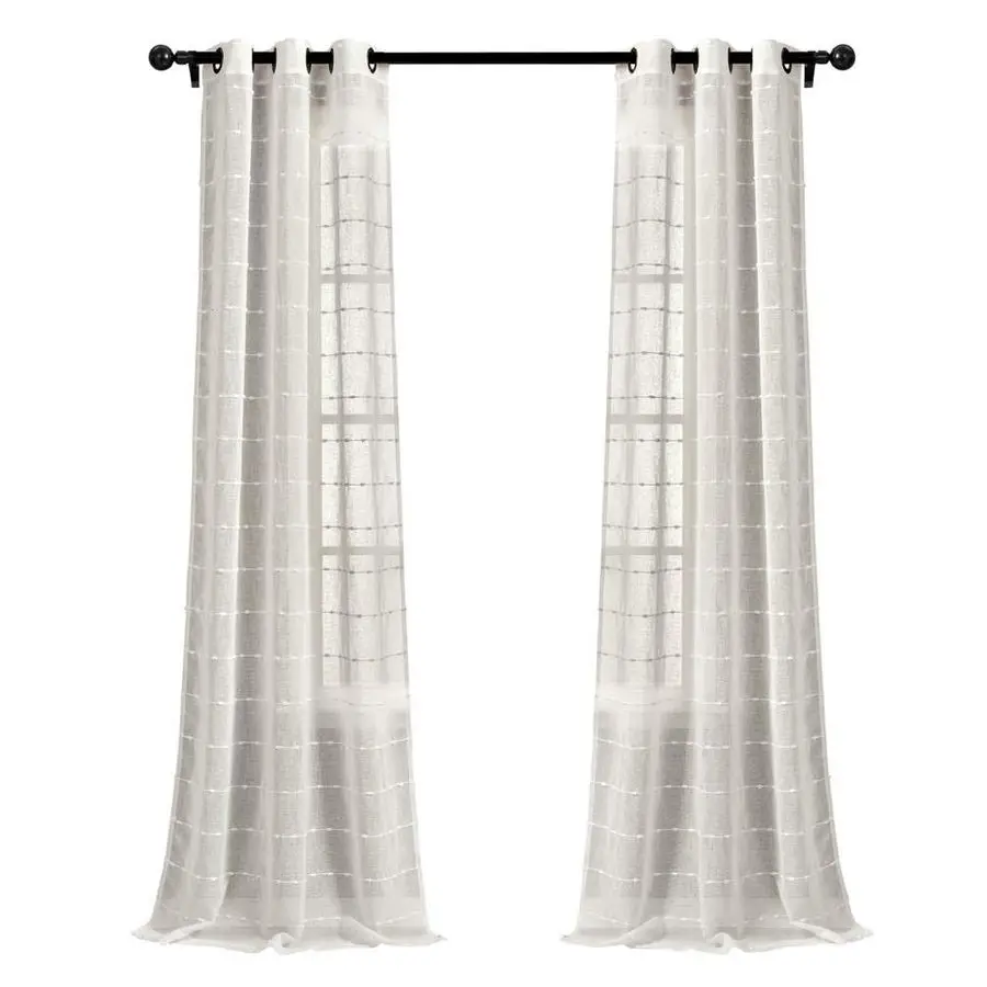

Farmhouse Textured Grommet Sheer Window Curtain Panel Pair, 38W x 84L, White