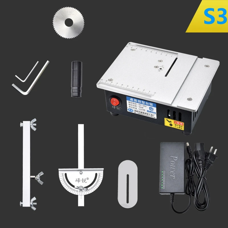 S3 Mini Table Panel Saw Woodworking Electric Small Bench Saw Handmade DIY Hobby Model Crafts Cutting Tool 775 Motor 63mm/2.5inch