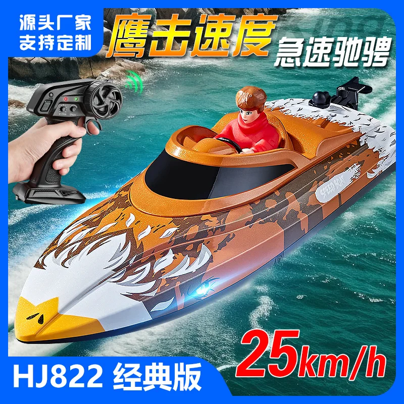 

Hj822 Rc Speed Boat Waterproof With Led Lights Auto Capsize Reset High Speed 25km/H Kids Water Toy For Children Pool Lake Play