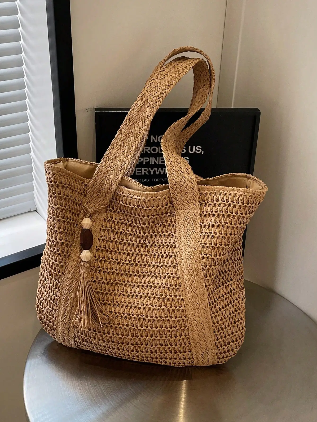 

Модная соломенная большая сумка в стиле бохо с подвеской в виде кисточки, большая вместительная сумка для пляжного отдыха для женщин/подростков