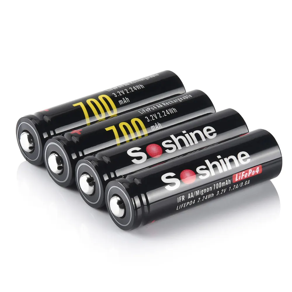 Soshine-batería recargable de 3,2 V, 14500 LiFePO4, 700mAh, pilas AA de 700mAh y AA AAA 14500 10440, cargador de batería inteligente con 2 ranuras