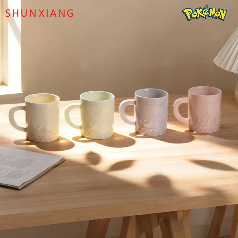 SHUNXIANG Pokémon 380ml Ceramic Mug Cartoon Pikachu Relief Milk Cups Office Coffee Tea Cup Anime Theme Drinkware Water Cups Gift