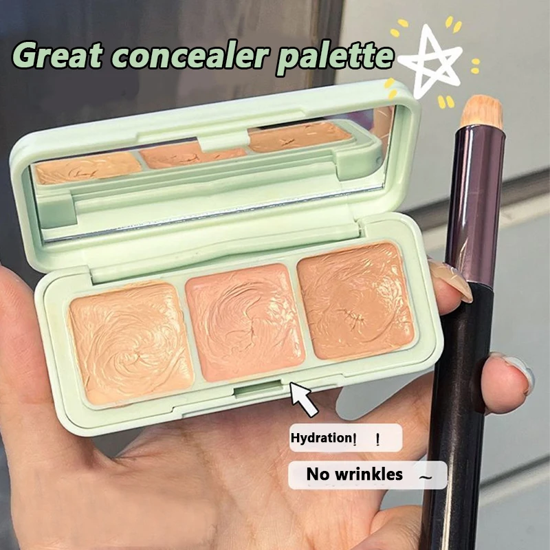 Three-color concealer palette to cover dark circles,spots,tear grooves,nasolabial lines,acne marks,natural contouring for women