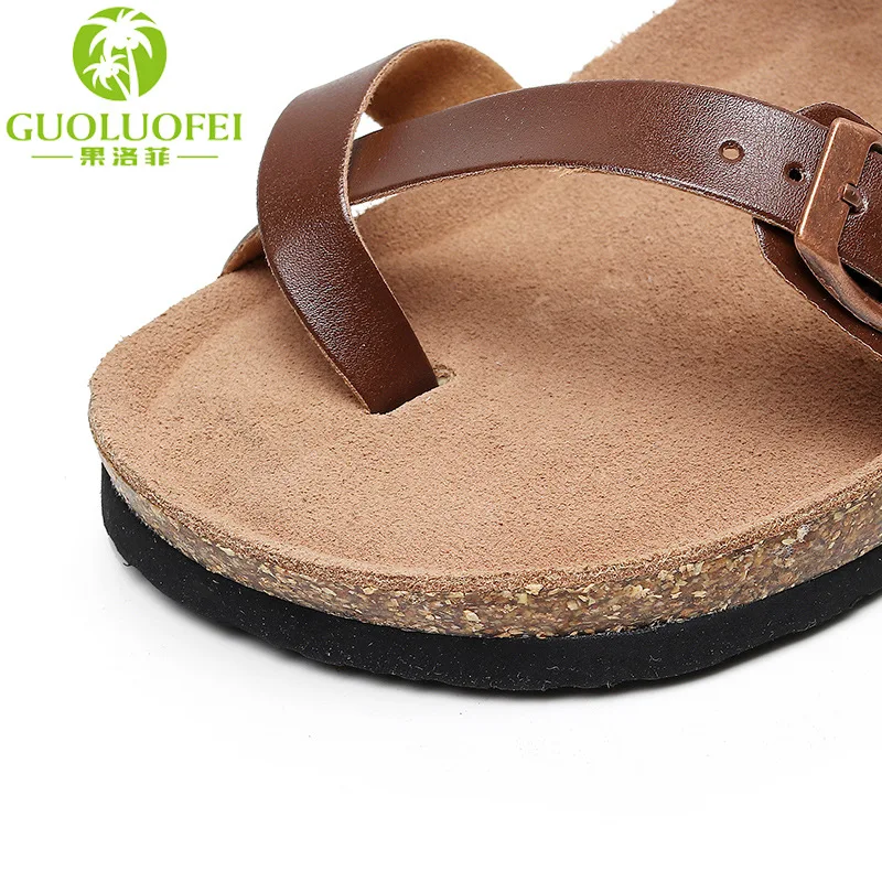 Original Leather Adult Sandals High Quality Clamp Flip Flop Men Women Cork Sole Fashion Summer Retro Walking Shoes Slippers