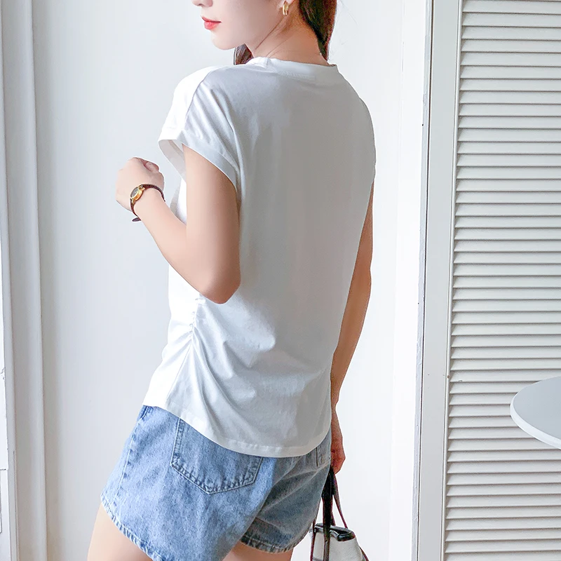 M-3XL 95Cotton Summer Short Sleeve T-Shirts Women 2024 O Neck Floral Appliques Slim Waist Designer Tops Girls Trendy White Tees