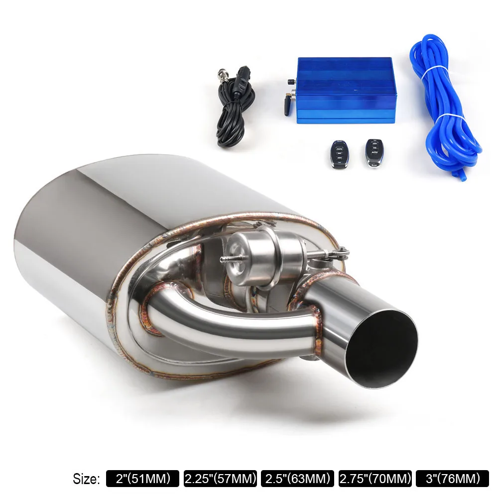 Exhaust Muffler With Dump Valve Stainless Steel Electric Exhaust Cutout Remote Control Set Size: 2