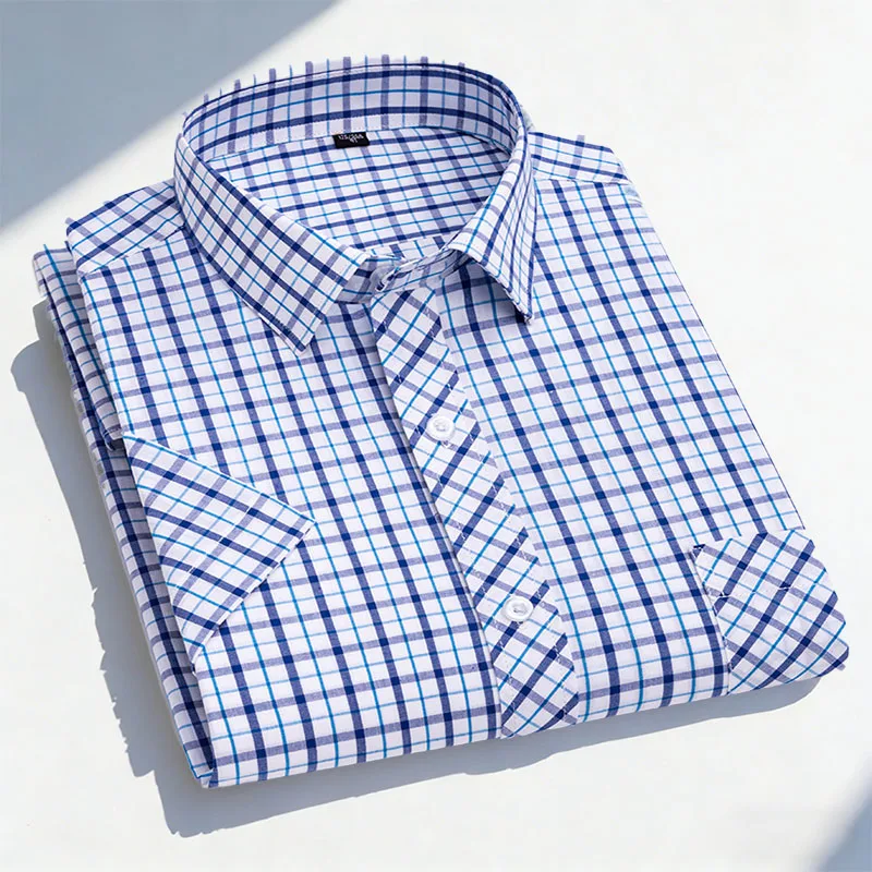 Summer High Quality Plaid Short Sleeved Bussiness Casual Shirts For Men Fashion Comfortable Fit Breathable Checked Office Blouse