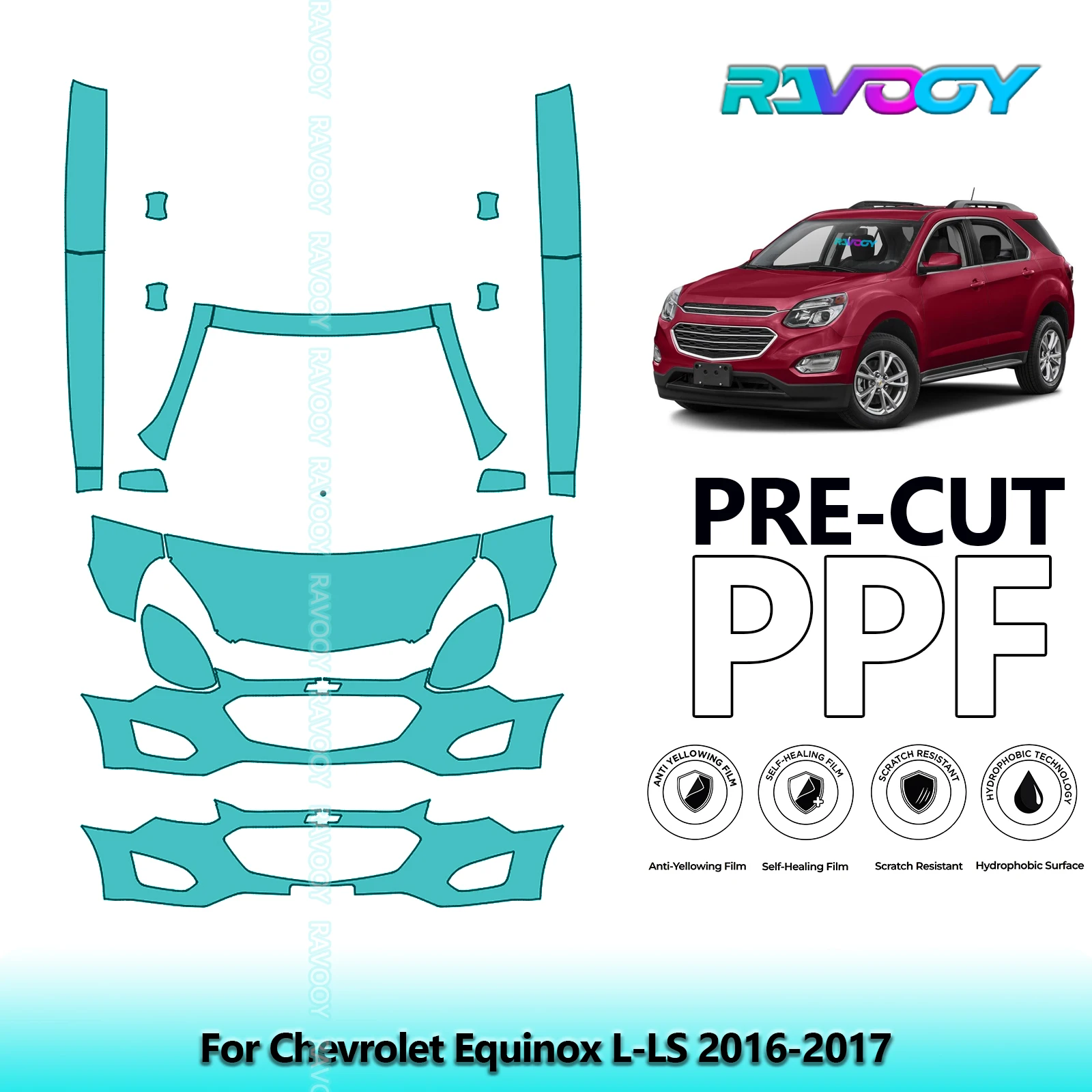 

8.5Mil Precut Paint Protection Film PPF Clear Bra Front Kit+Rockers For Chevrolet Equinox L-LS 2016-2017