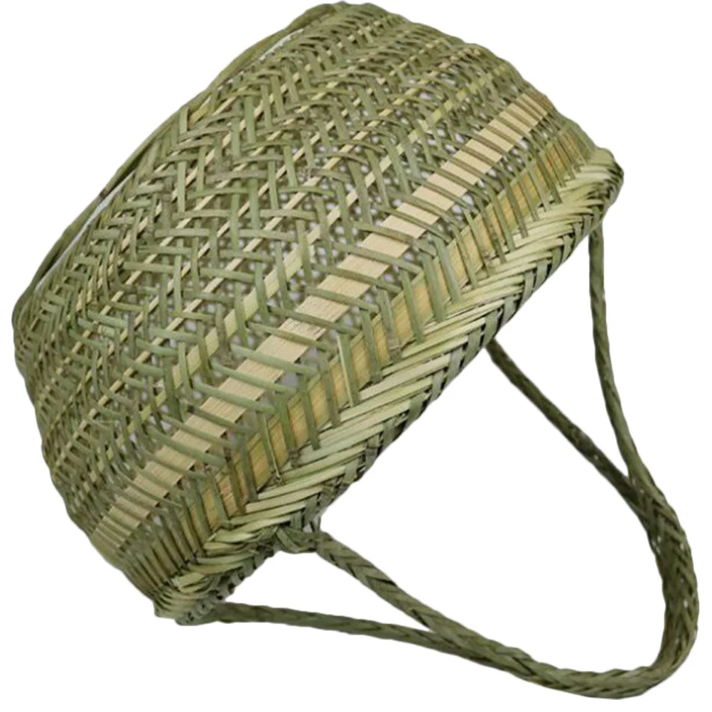 

Bamboo Woven Storage Basket Multi-Functional Handheld Fruit Basket Vegetable Holder Lightweight Decorative Farmhouse Style