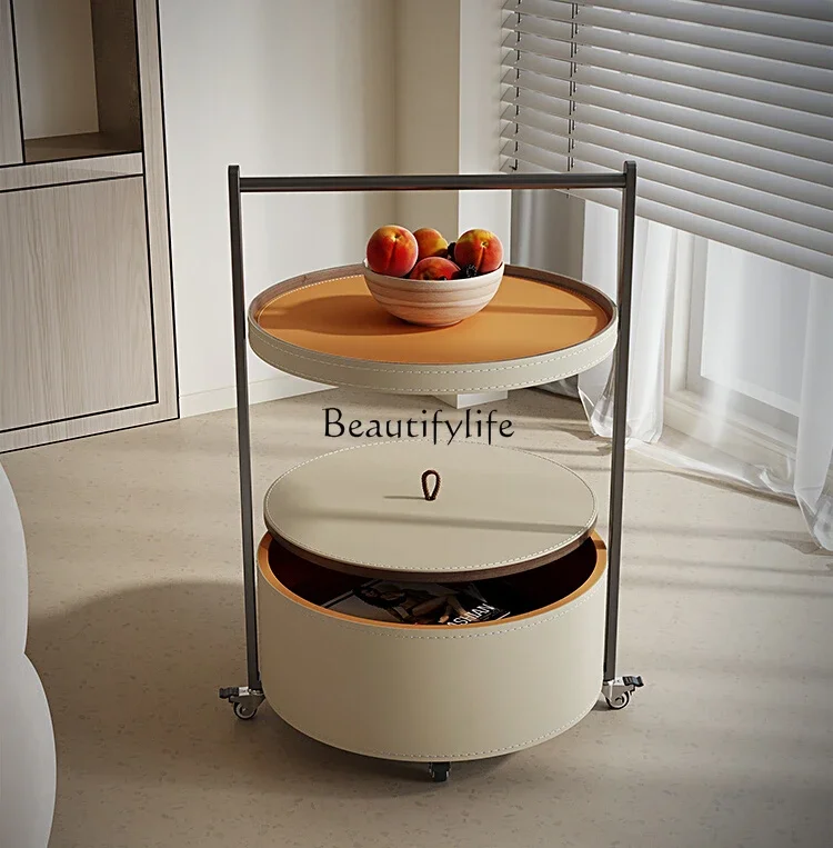 

FG28French Vintage Style Side Table Modern Minimalist Living Room Metal Personality Creative Saddle Leather Small round Side Tab