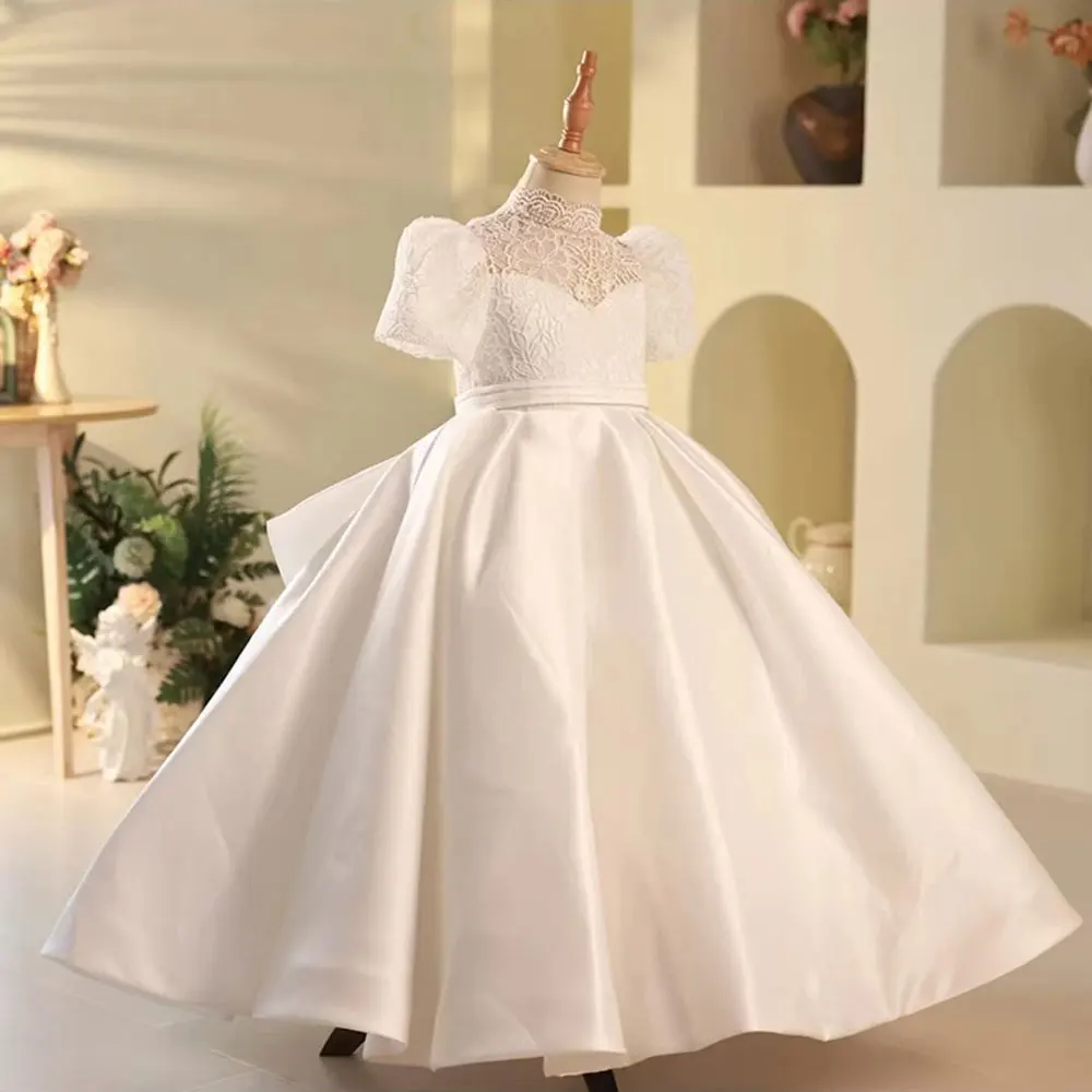 Jill Wish elegante vestido blanco de flores para niña satén Dubai niños princesa cumpleaños boda fiesta primera comunión vestido Formal 2025 J215