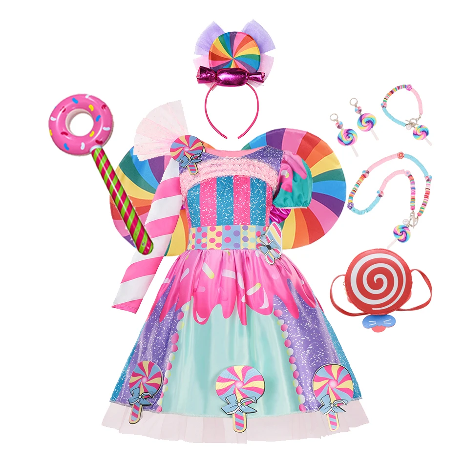 Princess Candy Dress For Girl Lollipop Prium Carnival Party Clothing Kids Cosplay Fancy Rainbow Unicorn Costume Outfits 3-10Y