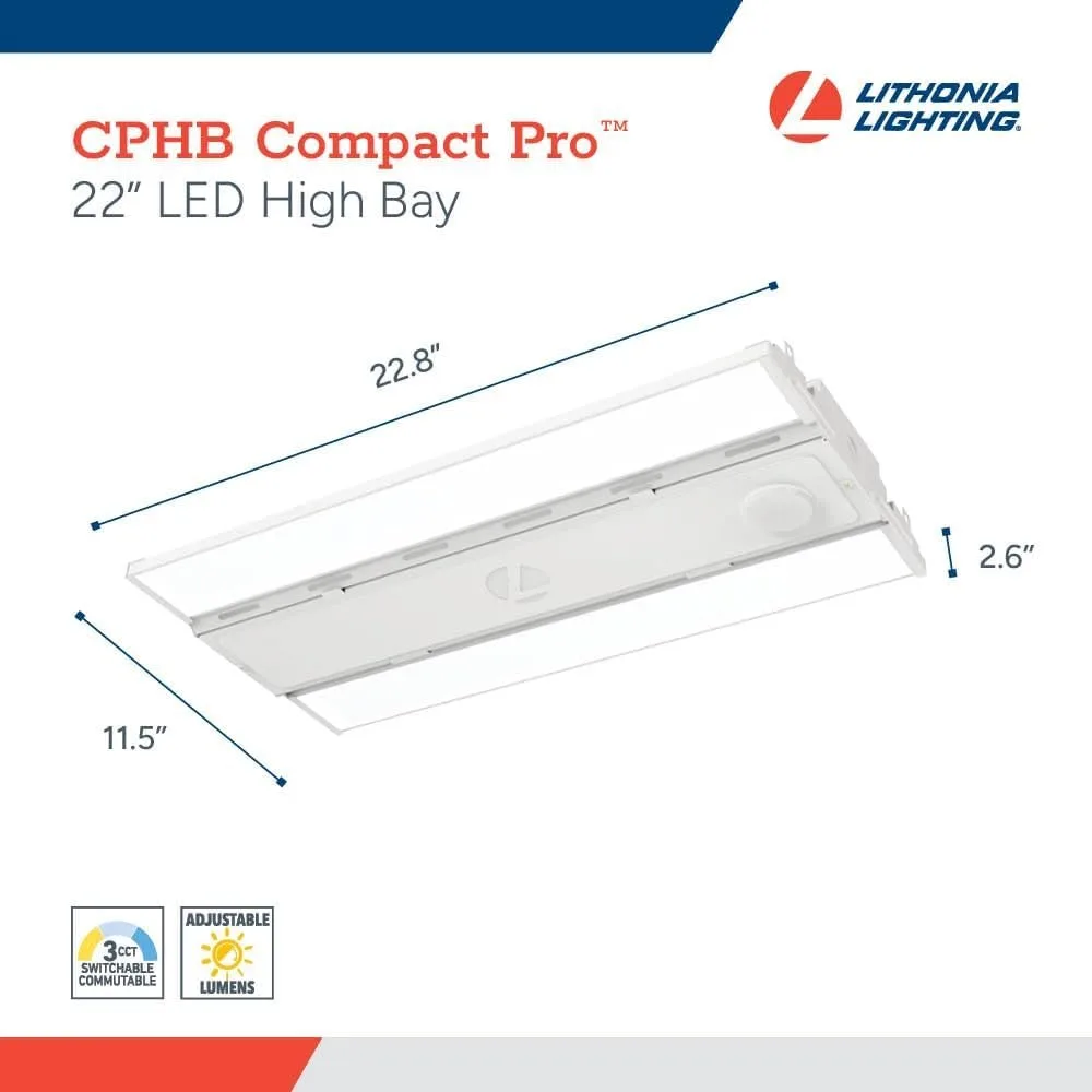 Lithonia Lighting Compact Pro LED High Bay Fixture، مصباح سقف قابل للتعديل، 24000/27000/30000 لومن، مخرج قابل للاختيار 4000K