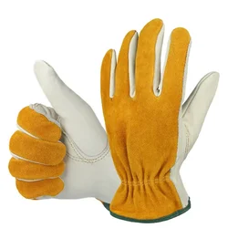 Unlined Cowhide Genuine Leather Driver Gloves Work Gardening Heavy Duty Warehouse Farm Truck Argon Arc Welding Protective