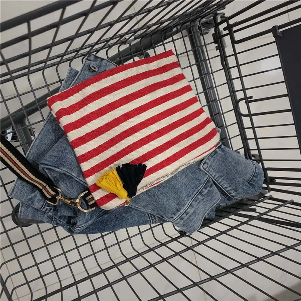 Bolsa de aseo portátil a la moda, bolso de lona con patrón de rayas, coreano, estuche de maquillaje, bolsa de cosméticos