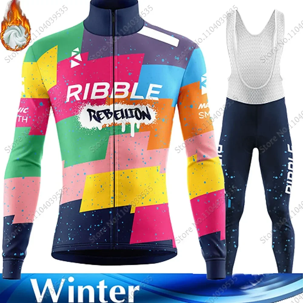 2025 Ribble Rebellion Team Cycling Jersey Set Spain Winter Clothing Suit Mens Long Sleeve MTB Bike Road Pants Bib Ropa Ciclismo