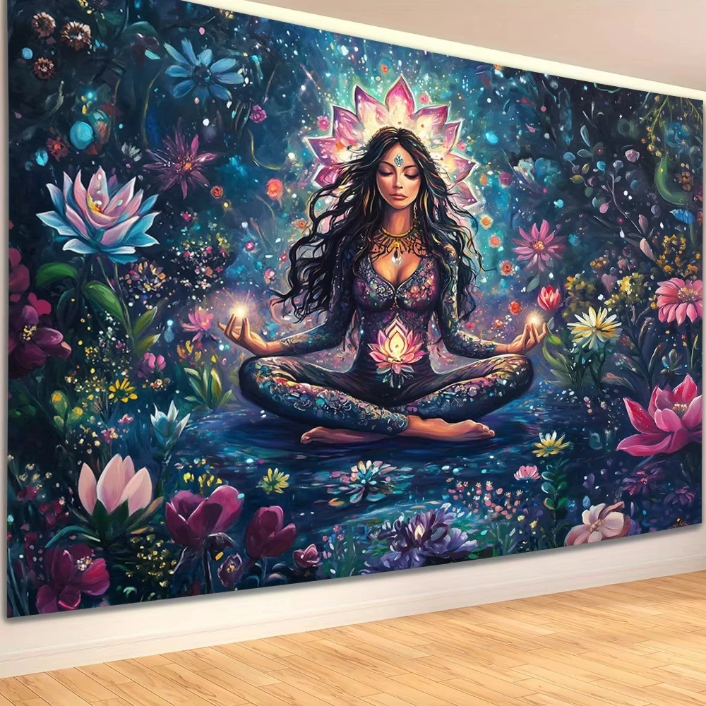 

VIKAMA Гобелен для медитации в виде лотоса, цветок лотоса, окружающая комната для йоги, комната для медитации, декор в стиле дзен, духовный декор стен, нетоксичный