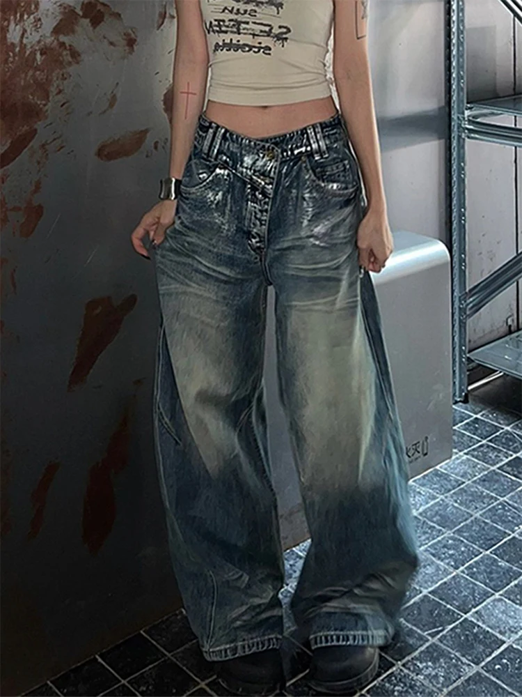 202, осень-зима, женские джинсовые брюки Y2K, мешковатые джинсы, черные японские широкие ковбойские мужские дизайнерские брюки в стиле Харадзюку, гранж-прилив, новинка 2023 г.