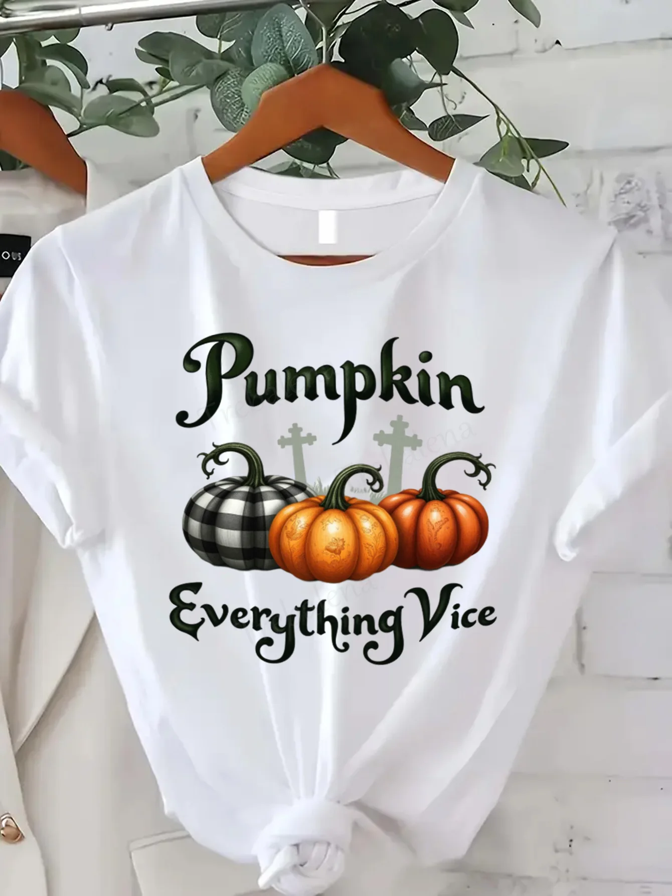

Round Neck T-shirt Pumpkin Everything Vice Women's Plus Size Halloween T-Shirt Short Sleeve Tee Fashion Casual Top