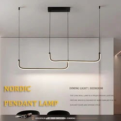 Modern Pendant Light For Kitchen Living Room Fixture For Dining Room Adjustable Minimalist LED Height Black Linear Hanging Lamp