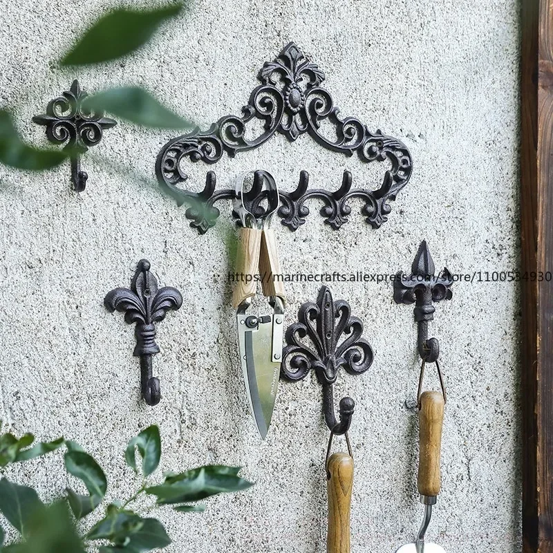

2pcs European Retro Cast Iron Wrought Iron Hook Single Hook Five Hook Hanging Decoration Clothes Hats Decoration Wall Decoration