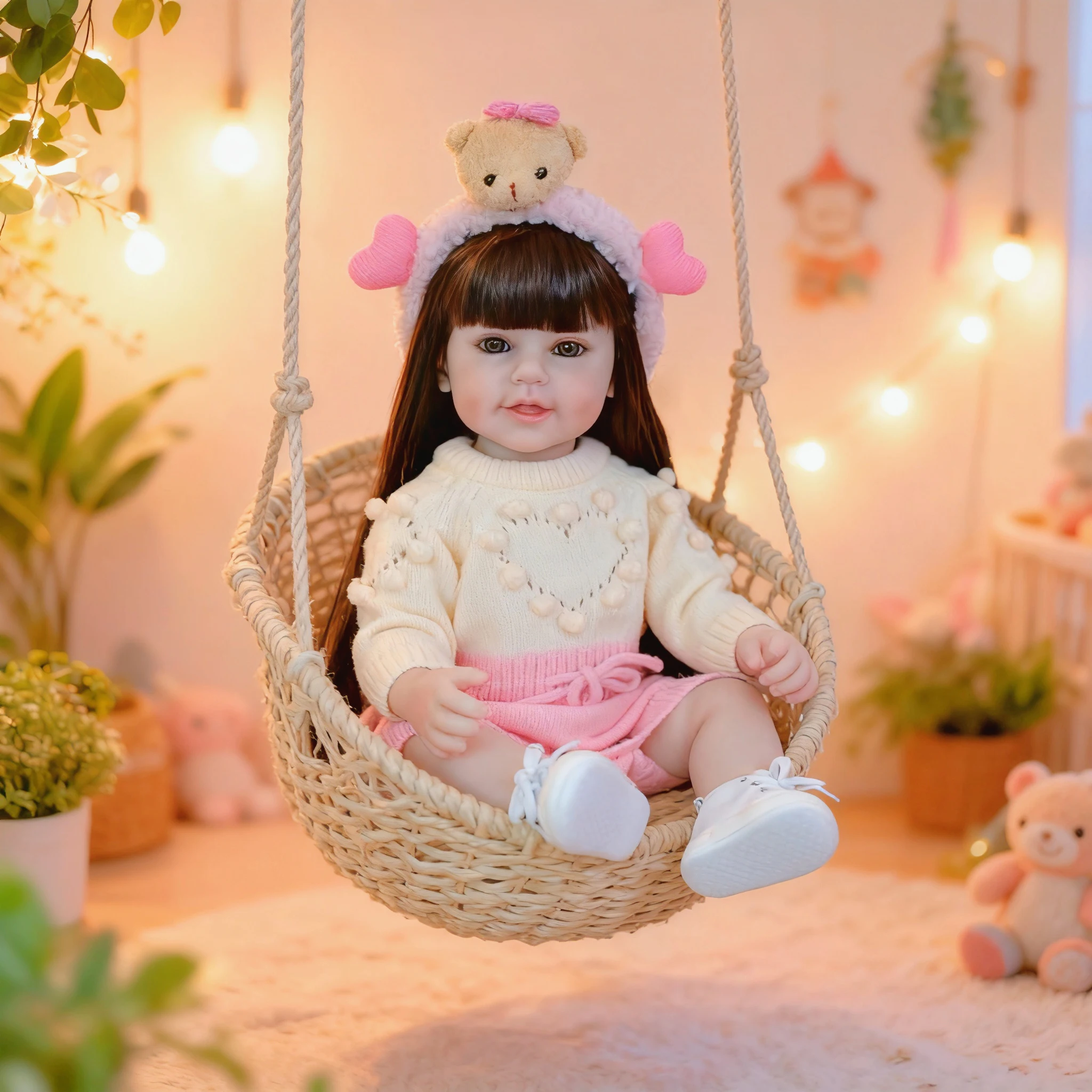 

NPK 22-дюймовая реалистичная виниловая кукла реборн всего тела, улыбающаяся девушка с 3D-кожей, парик с видимыми венами и волосами - игрушка в подарок для детей