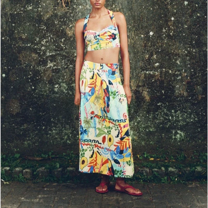 

Tropical Print Casual Svel ort Top 866435 Dr Sle Summer Faion Women's Set Casual Lengthened Skirt 866935