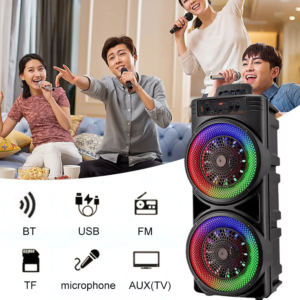 

Outdoor Portable Wireless Speaker Dual 8.5 Inches Music Stereo Subwoofer Bass USB Power Supply For Dancing Party Family Karaoke