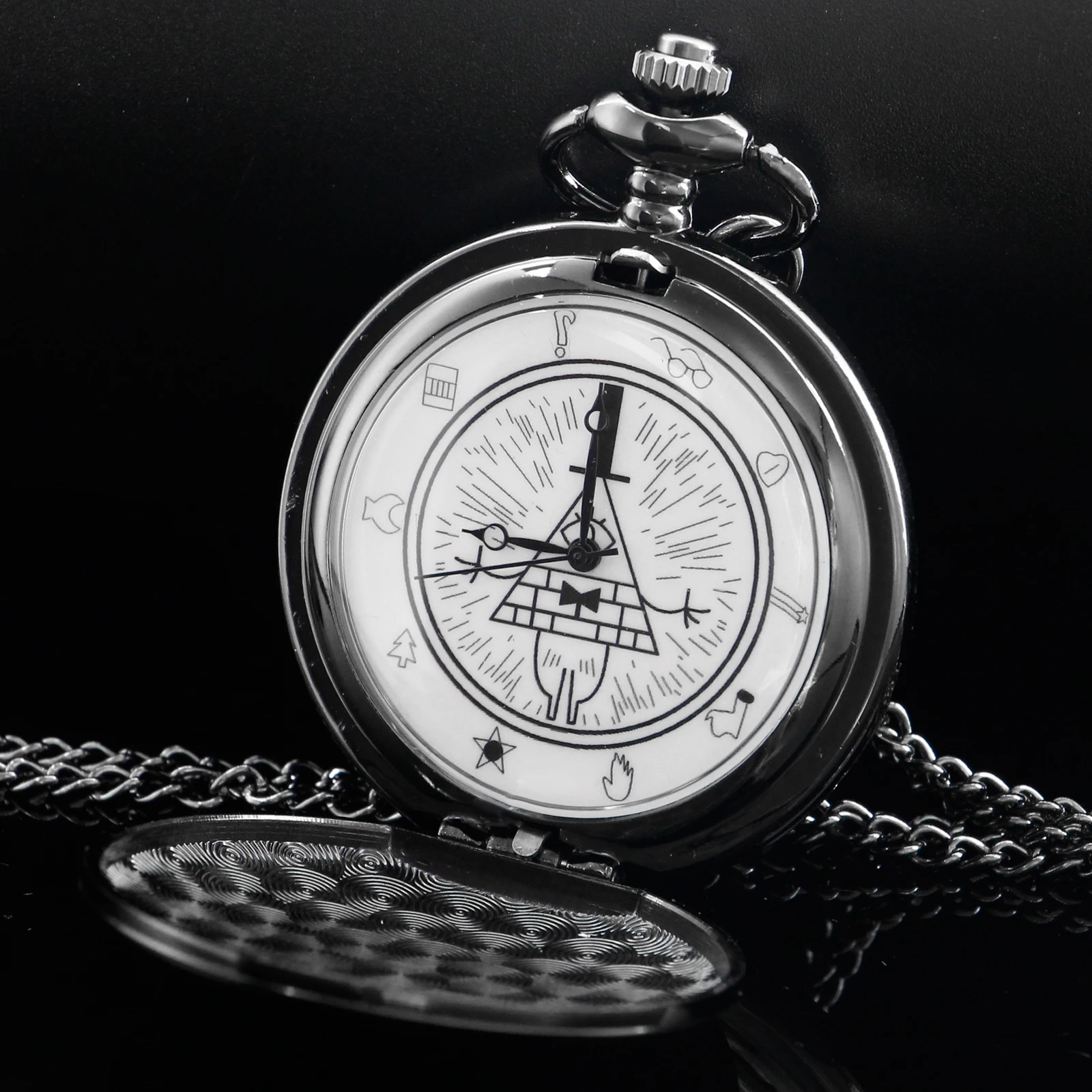 رمادي مثلث الغريبة العين شارة كوارتز ساعة الجيب الكلاسيكية الرجعية قلادة قلادة الرجال والنساء الملحقات زوجين ساعة حائط هدية