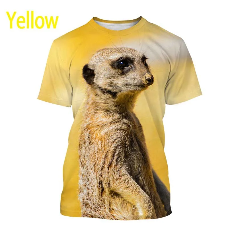 Men and Women Round Neck Hip-hop Harajuku Casual Short-sleeved Fun Meerkat 3D Printing T-shirt Personality Animal T-shirt