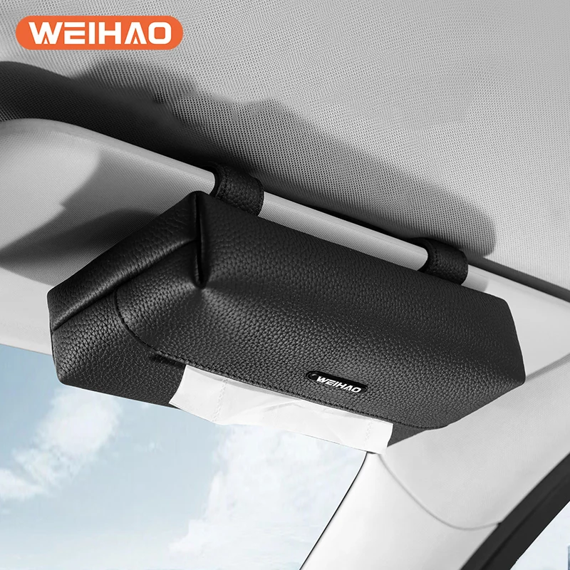 

WeiHao Car Tissue Box Holder Leather Car Center Console Armrest Napkin Box Sun Visor Backseat Tissue Case with Fix Strap 2024