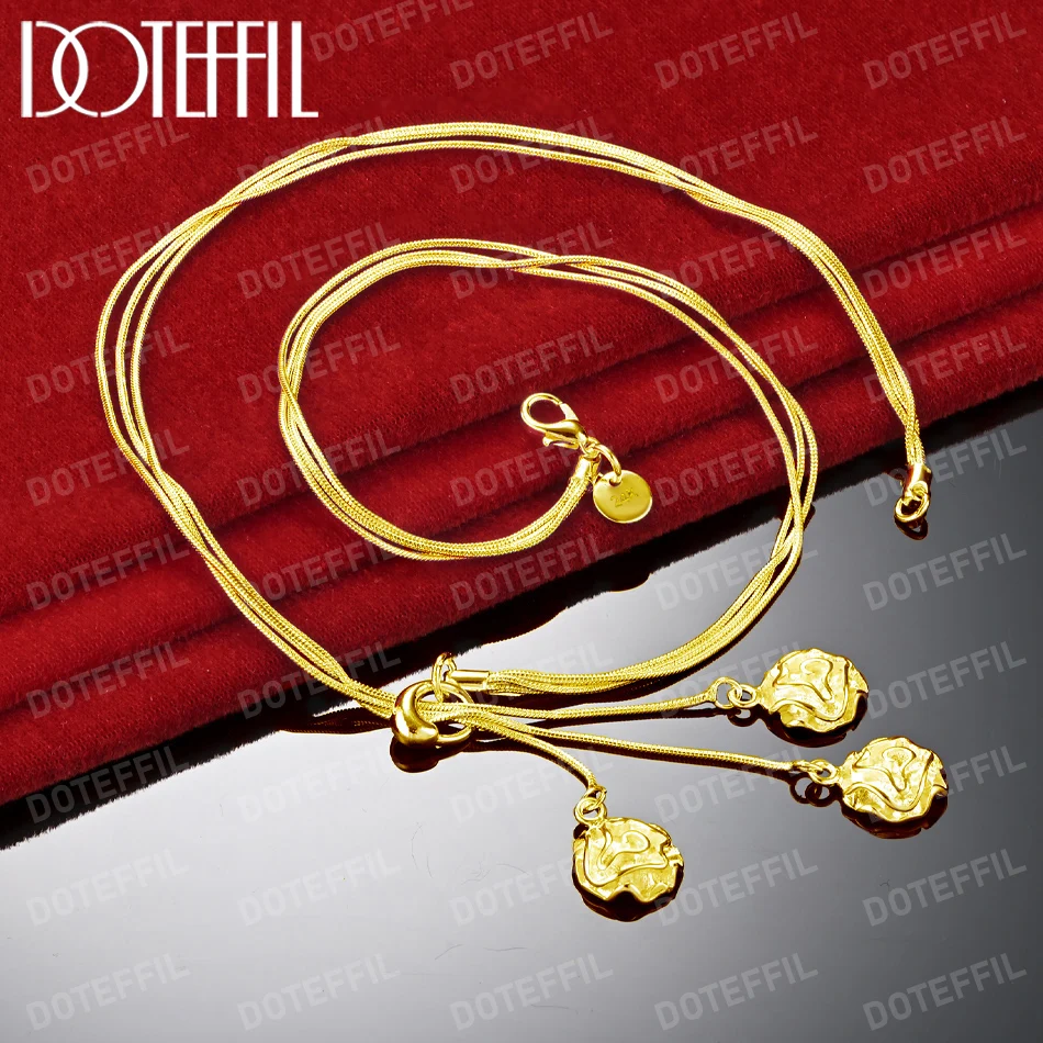 

DOTEFFIL 18K Gold Three Rose Flowers Snake Chain Necklace For Women Charm Wedding Engagement Party Fashion Jewelry