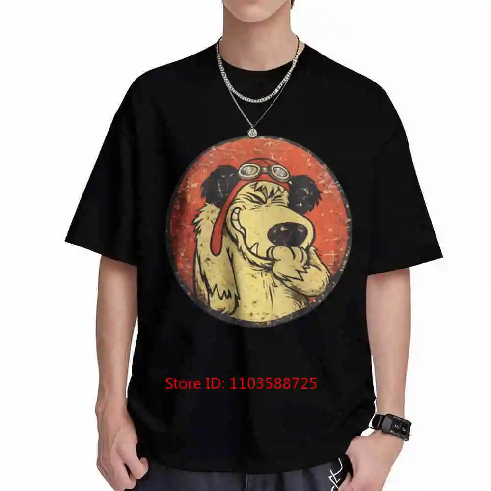 Muttley Pilot Dog Portrait Goggles Scarf Distressed Vintage Flight Short Sleeve Tee 100% Cotton T-Shirt