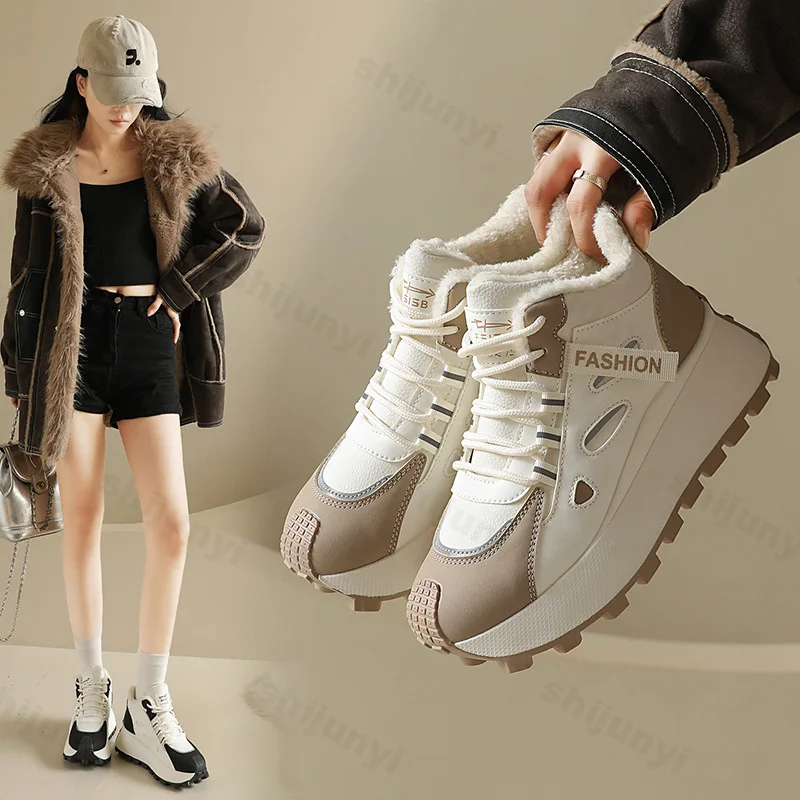 Winter Women Cotton Shoes Plush Warm Women Ankle Boots Thick Soled 2025 New Snow Boots Windproof  Platform Sneakers Botas Mujer
