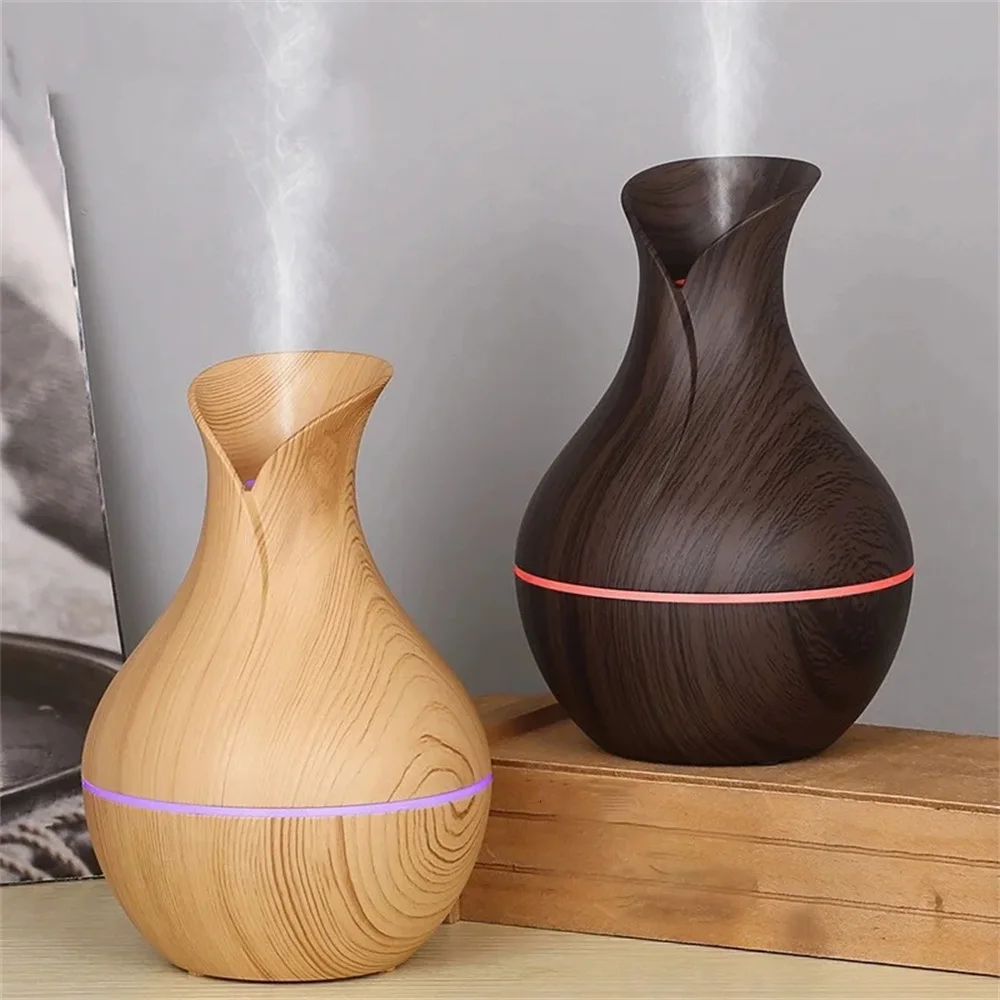 7 Colors LED Humidifier Vase Household Wood Grain 200ML Humidifier Summer Indoor Aromatherapy Diffuser Office Silent  Atomizer image 3