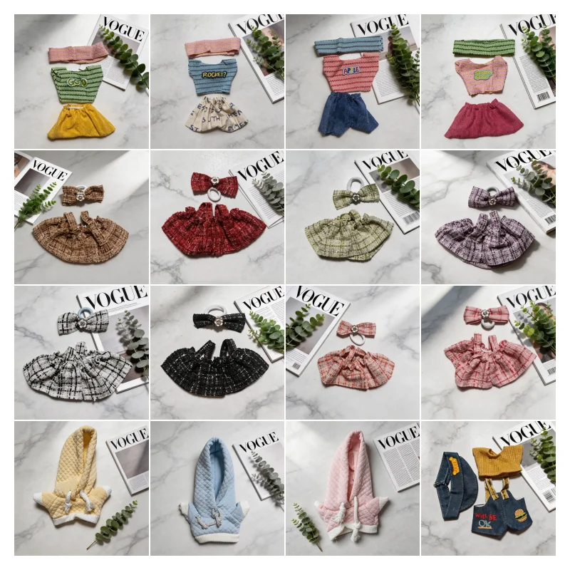 17cm Plush Doll Clothes Set for Labubu Macaron Cute Mini Overalls Tweed Skirt Outfit Toy Accessories